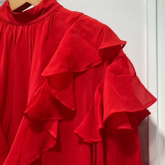 GIAMBATTISTA VALLI x H&M Red Silk Chiffon Ruffle Blouse Shirt Size 4 - Picture 10 of 15
